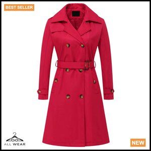 Double Breasted Trench Coat Mid-Length Belted Overcoat with Detachable Hood